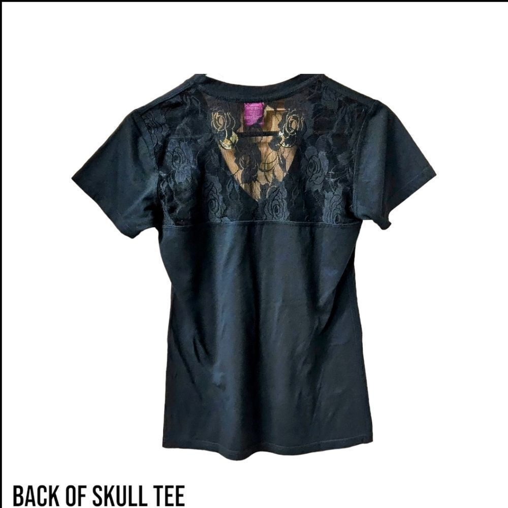 FATAL Women's NEW V- Neck Skull Rose Lace Sexy Tee. - Picture 8 of 12